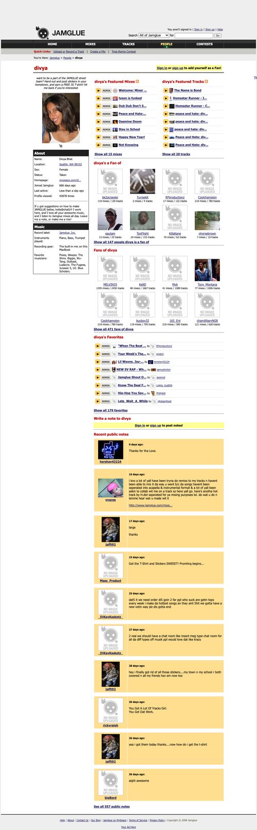Divya's profile, June 2008