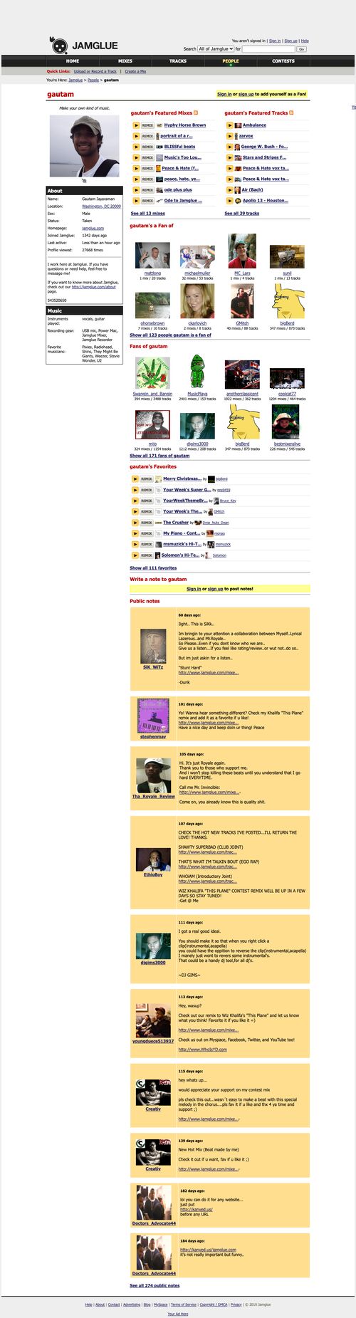Gautam's profile, March 2010